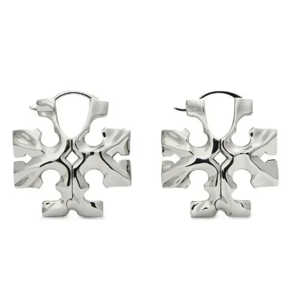 TORY BURCH SILVER LOGO MILLER HOOPS - Picture 2 of 3